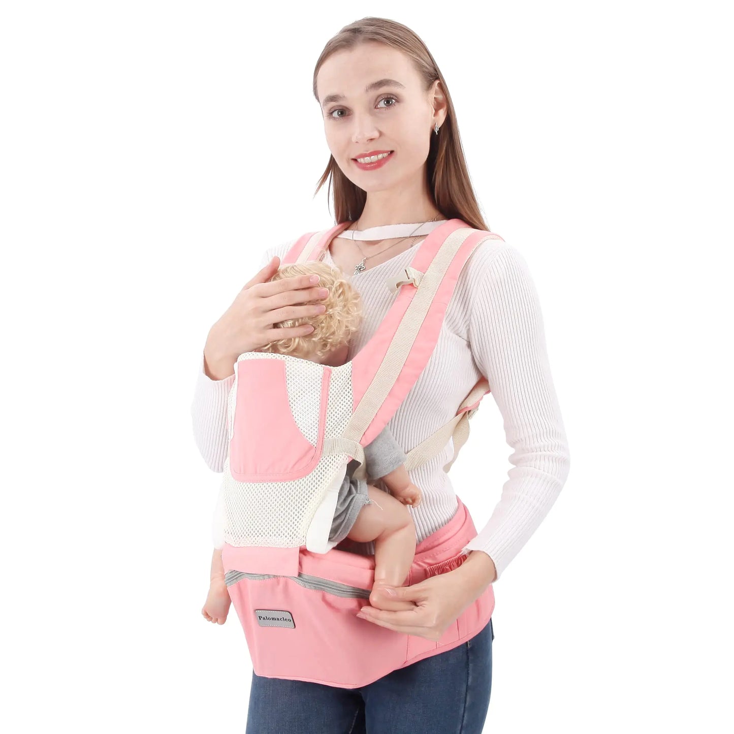 Newborn to Toddler Baby Carrier 6-in-1 Baby Carrier with Hip Seat Complete All Seasons Adjustable & Removable Baby Holder Backpack with Baby Hood 0-36 Months (Pink)