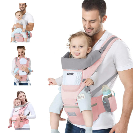 Ocanoiy Baby Carrier Newborn to Toddler Baby Wrap Carrier with Hip Seat Baby Kangaroo Carrier Toddler Infant Baby Holder Carrier for Men/Women Dad Mom (Pink)