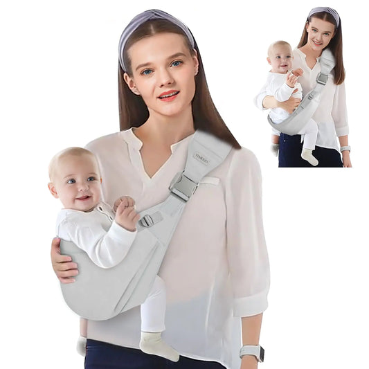 Breathable Type Baby Sling Carrier Adjustable One Shoulder Labor-Saving Baby Holder Carrier Baby Mesh Half Wrapped Sling Hip Carrier for Newborn to Toddler（Grey）