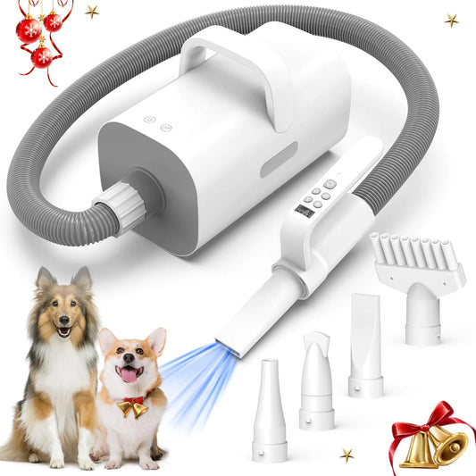 TWICEMET Dog Dryer4 in 1 Dog Hair Dryer with Smart Handle 90m/s High Velocity Negative Ion Dog Blow Dryer Adjustable Airflow Speed and Temperature Pet Dryer for Dog Cat