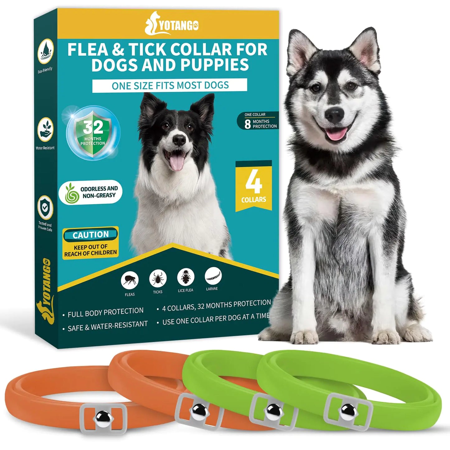 4 Pack Flea Collar for Dogs Dog Flea and Tick Collar 8 Months Flea and Tick Treatment Prevention for Dogs Waterproof Adjustable Dog Flea Collar Natural Tick and Flea Collar for Dogs (Oragne&Green)